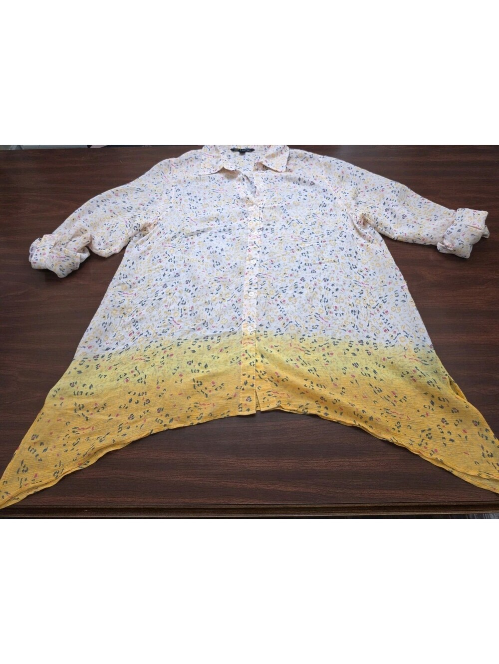 Zac & Rachel Yellow Animal Print Asymmetrical Hem Large Festival Fashion Top